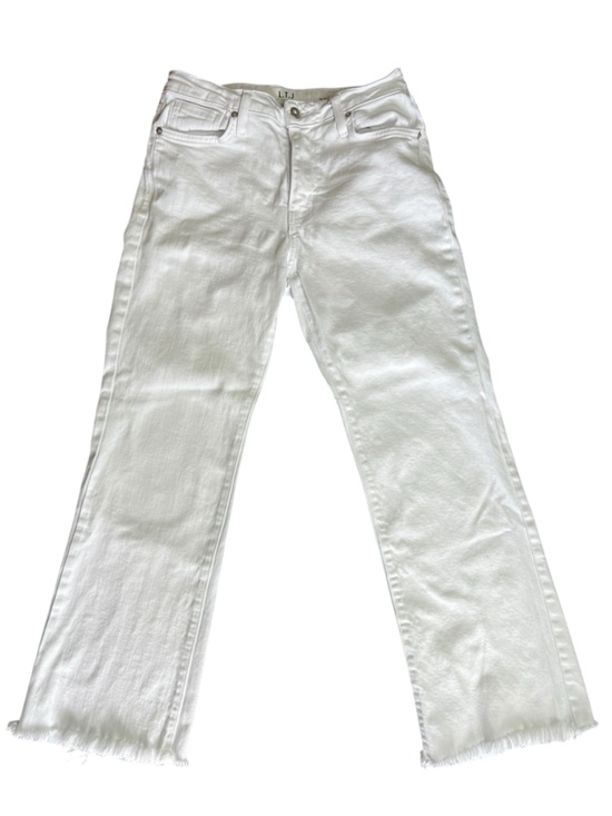 Letter To Juliet Denim - L.T.J Sicily White Jeans 25 Cropped Straight Raw Hem High Rise Made USA Denim